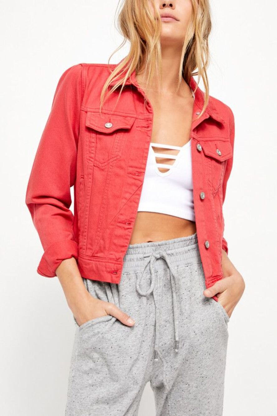 Free People We The Free Rumors Pure Cotton Denim Button Down Cropped Jacket